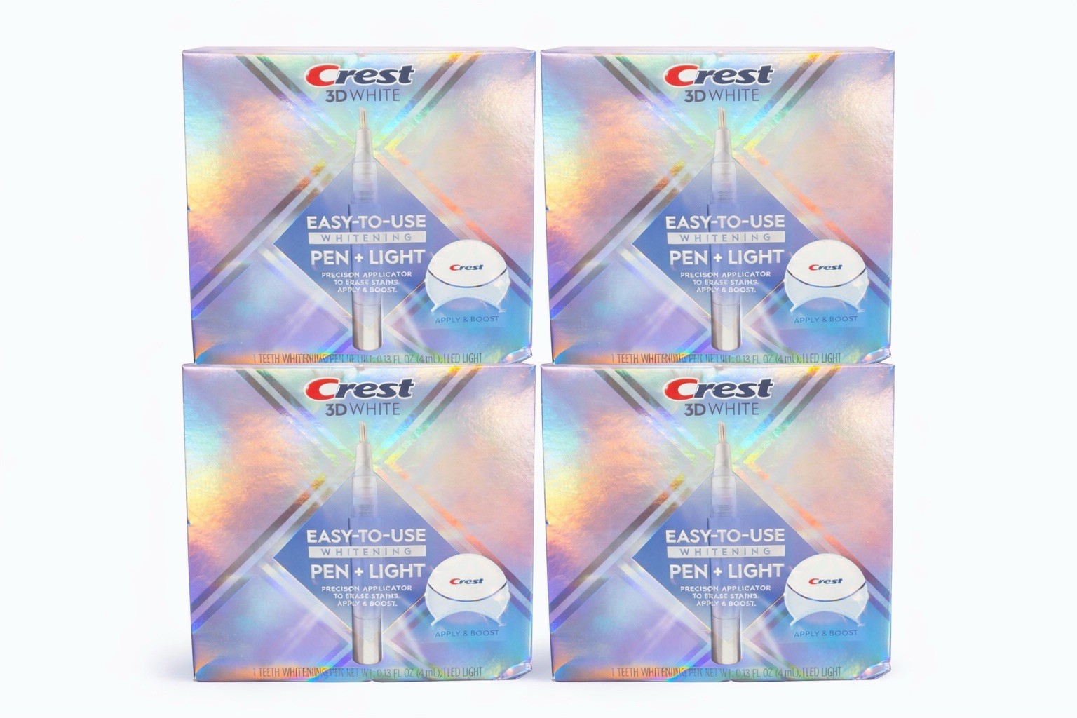 Lot of 4 Crest 3D White Whitening Pen + LED Light Teeth Whitening Kit New 