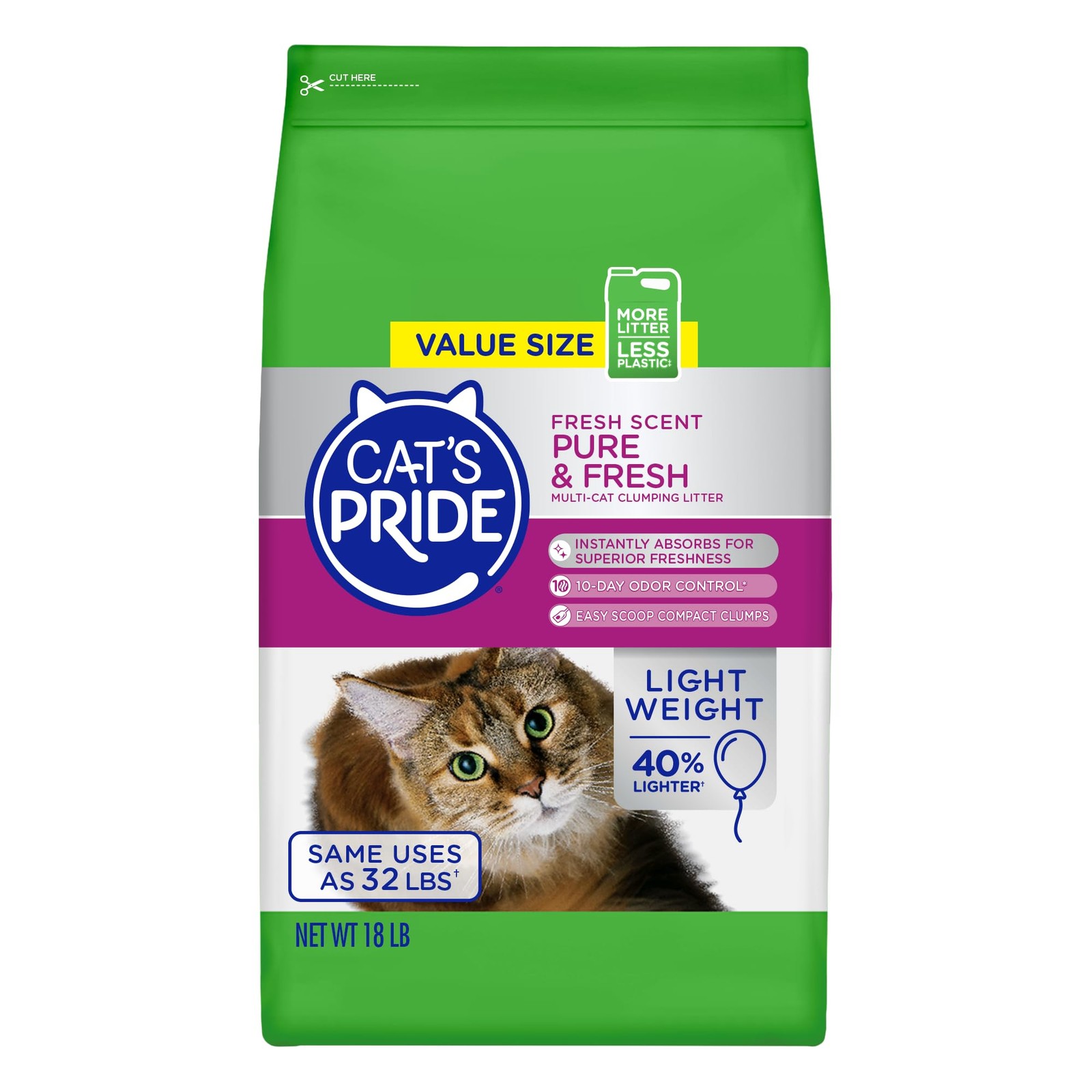 Clumping Cat Litter 18 Pound Premium Lightweight Scented Pure & Fresh Cats Pride