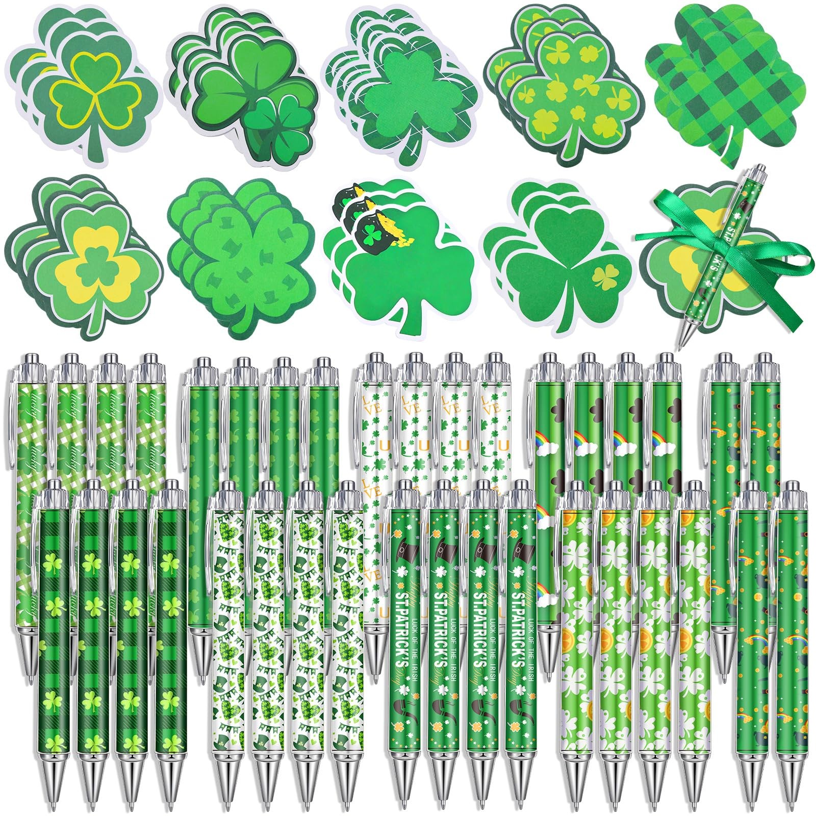 Zenoble 108Pcs St. Patrick's Day Pens and Sticky 2.75 x 3.15 inches, Green 