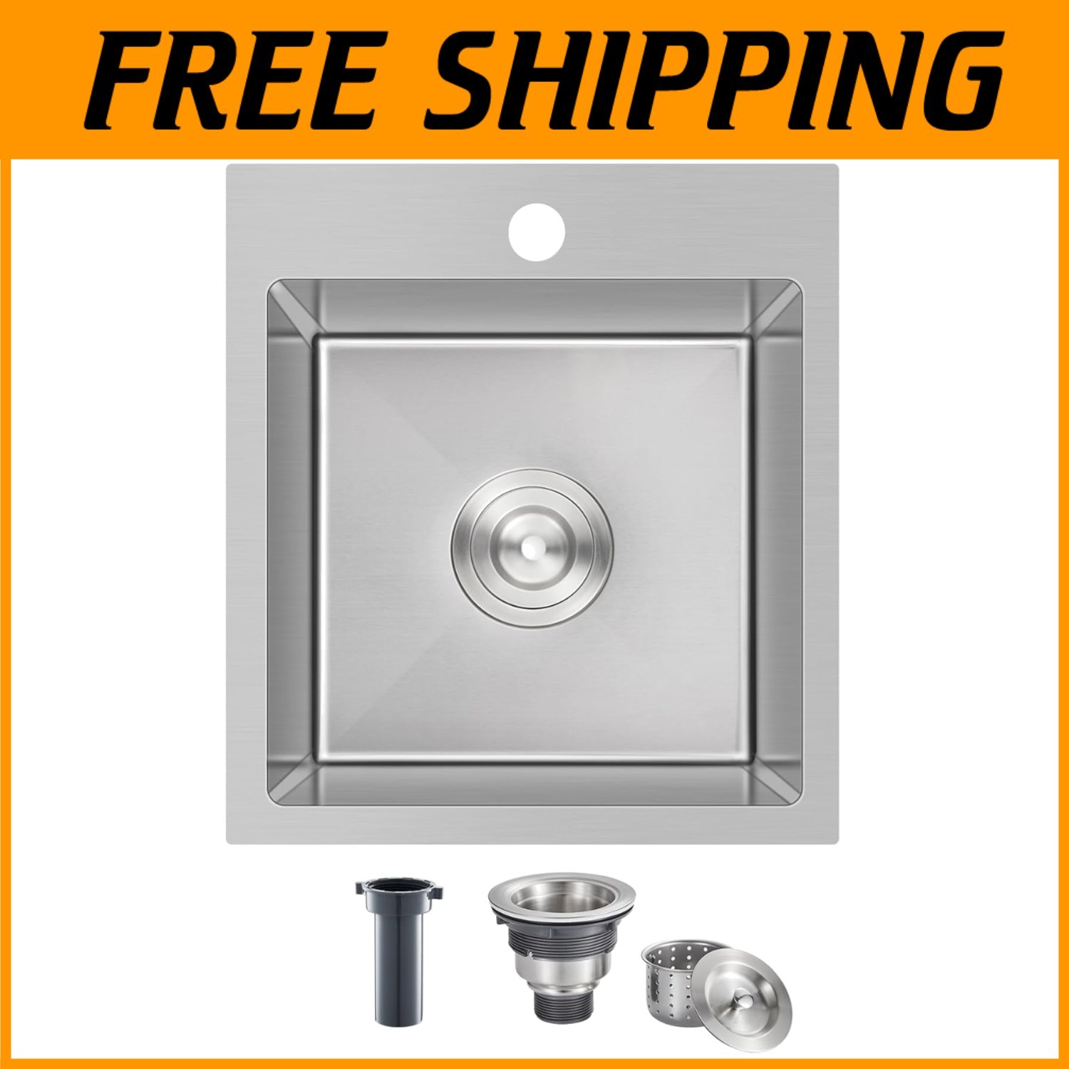 Small Kitchen Sink 15x17", Topmount Bar Sink, Brushed Finish