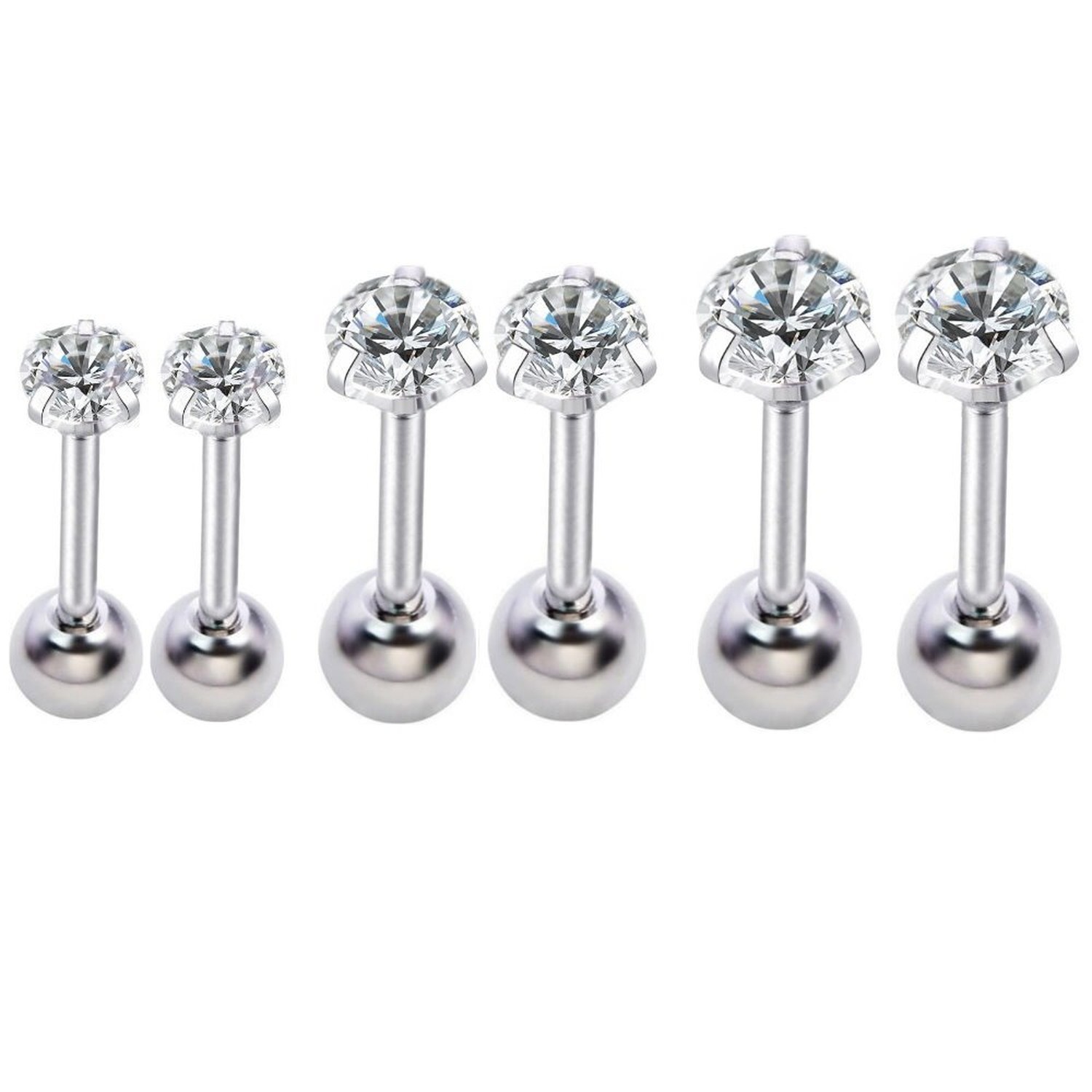 16g Ear Cartilage Helix Surgical Stainless Steel Round Cubic Zirconia Studs E...
