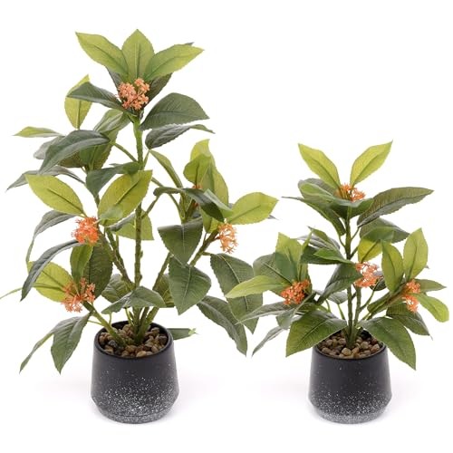  2 Pack Artificial Osmanthus Potted Plants Fake Plants Ornament B - 2 Sizes