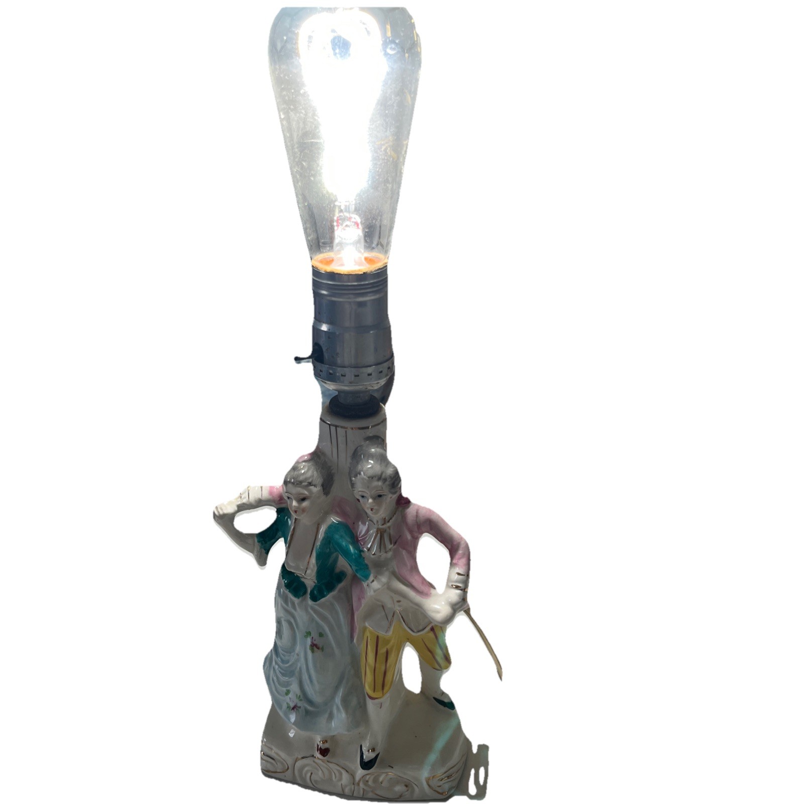 Vintage Japenese Ceramic Table Lamp Of ‘Courting Couple’ Working