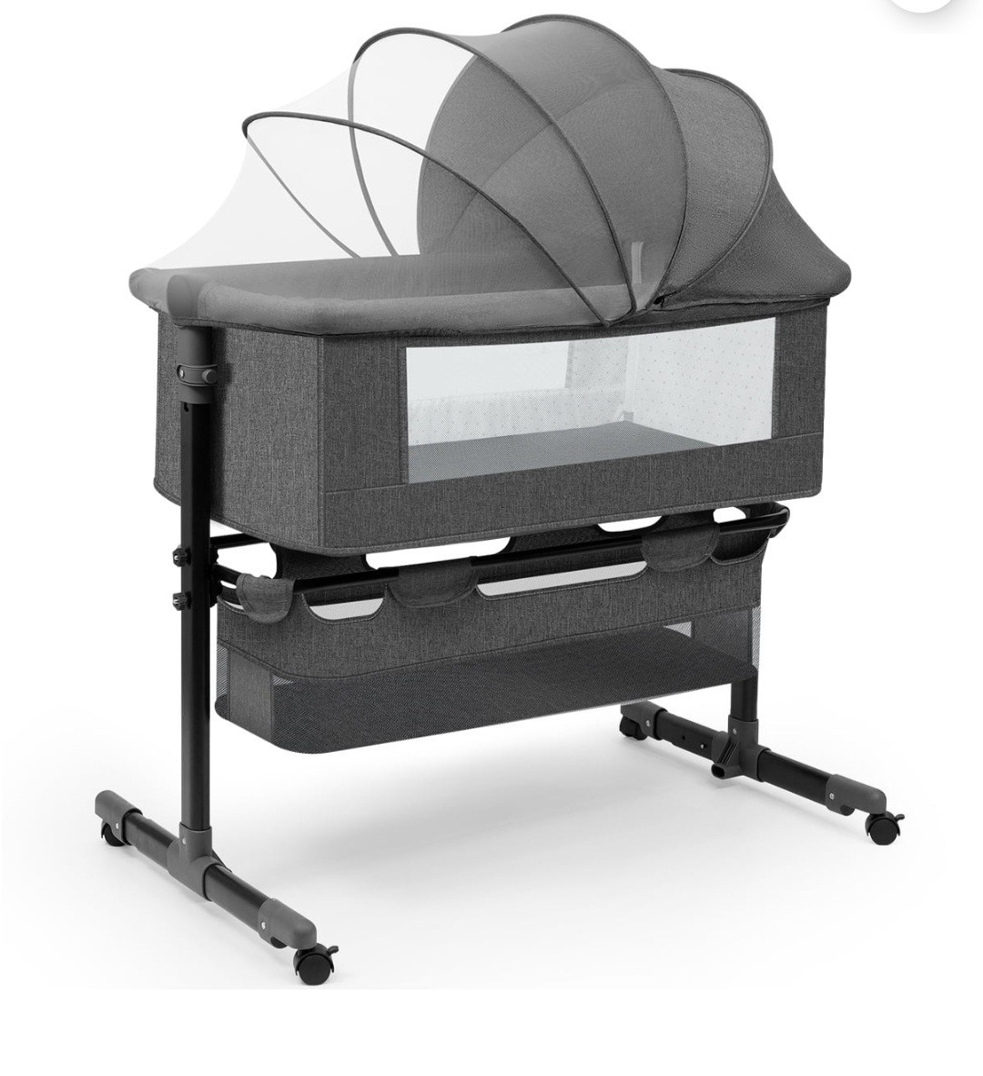 Gray Convertible Bedside Sleeper C968 with Mosquito Net, Storage, Adjustable He…