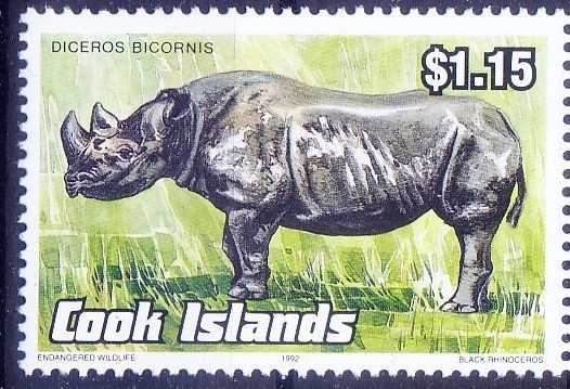 Black rhinoceros or hook-lipped, Wild Animals, Cook Islands 1992 MNH  [D50]