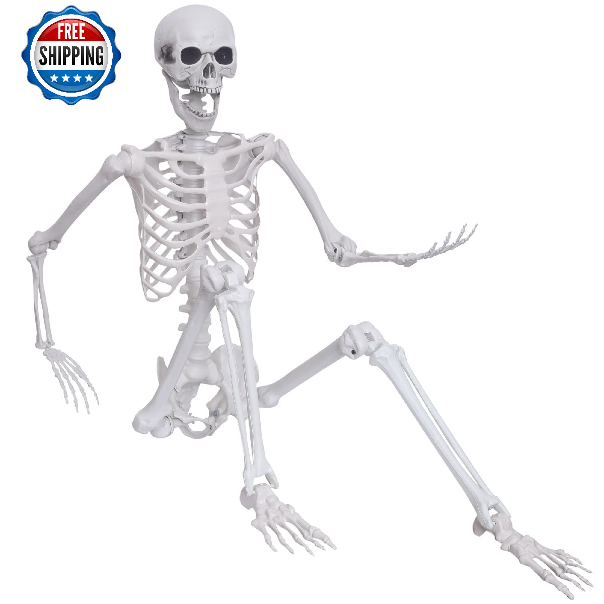 Hibsotco 5.4ft Posable Full Body Halloween Skeleton Decor - 2 Pack Life Size