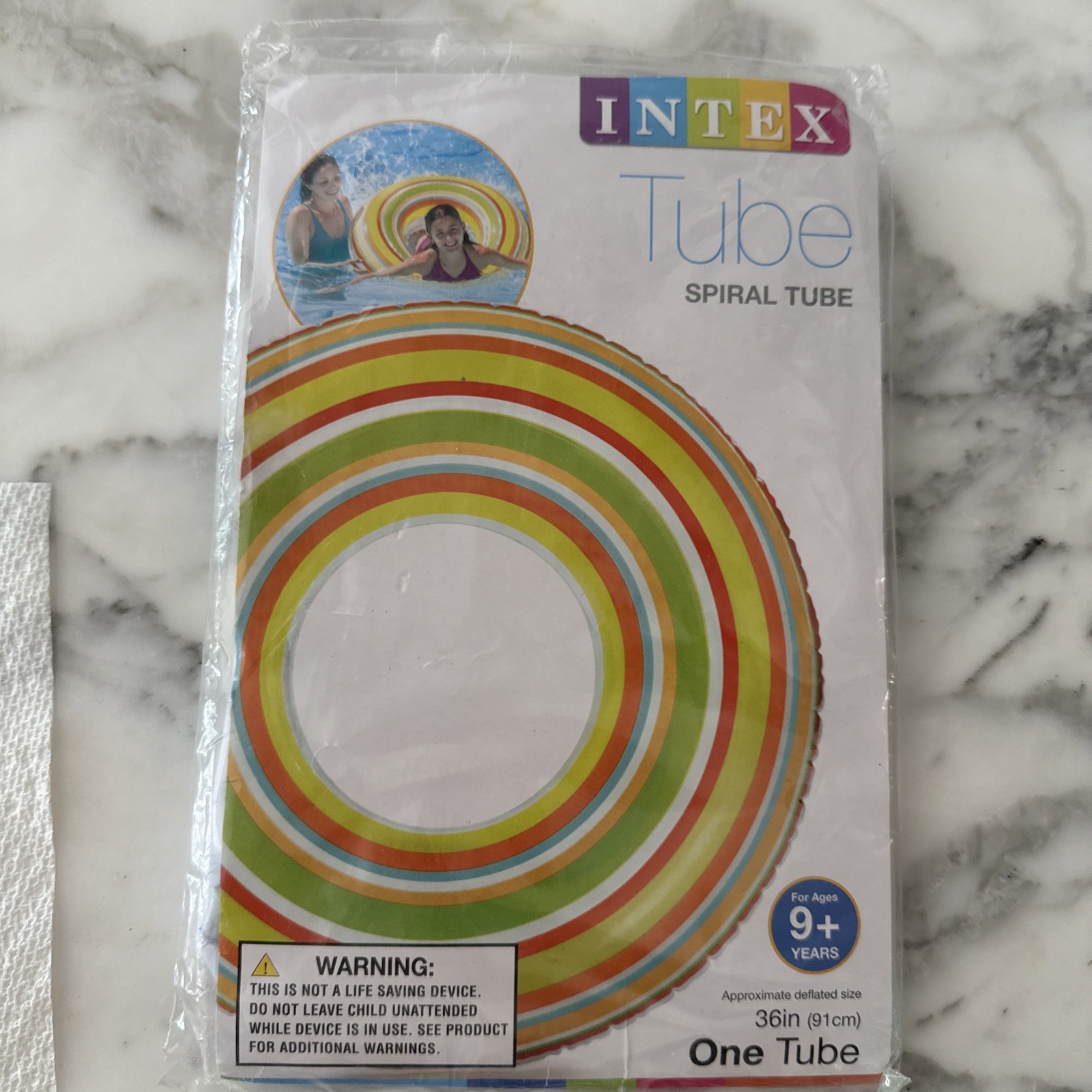 Intex Inflatable Swimming Pool Neon Pink Yellow TUBE RING 36" Pool Float NOS