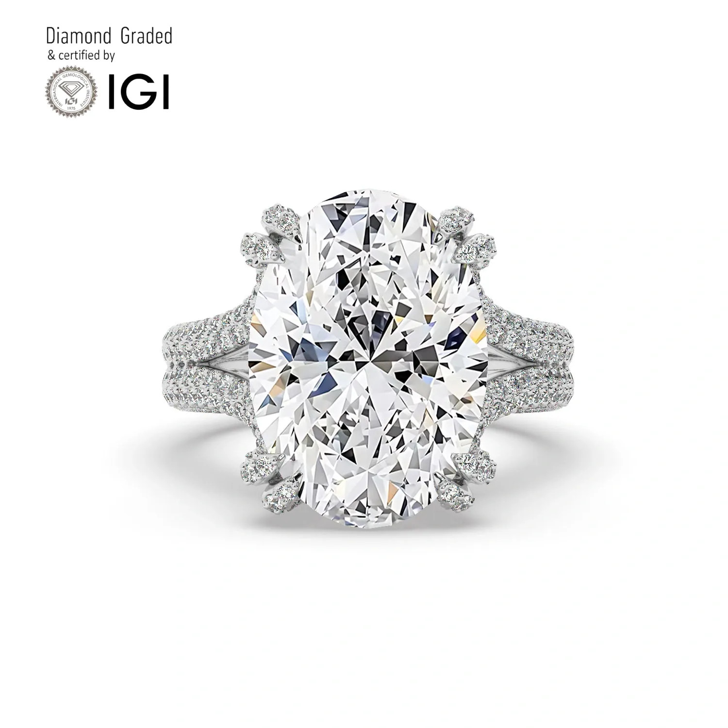 Oval Diamond Engagement Ring 14k White Gold Labgrown 10.10 Ct Solitaire