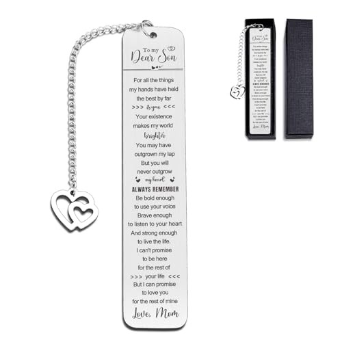 Bookmarks for Son Kids from Mom, Son Graduation Birthday 1.02*5.12in Son Silver