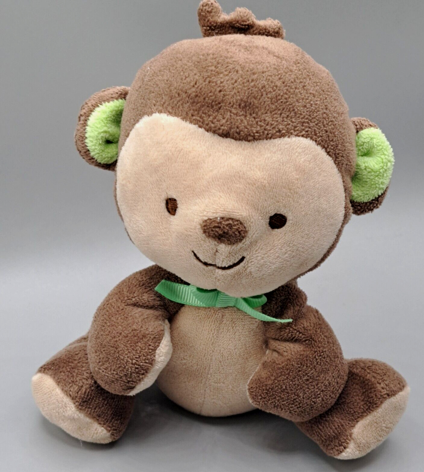 Fisher Price SnugaMonkey Brown Tan Monkey Plush 6" Lovey 2012 Green Bow