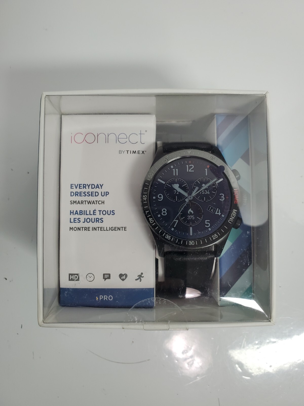 NEW TIMEX Pro 43mm Leather Strap Smartwatch iConnect Heart Rate Blue TW2U32300