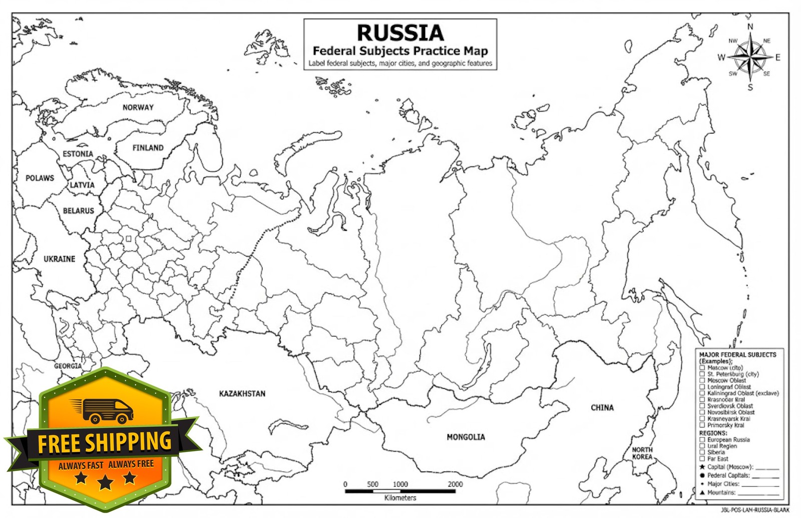 JELLY BEAN GENIUS Russia Map Poster 11x17 Laminated Geography Chart