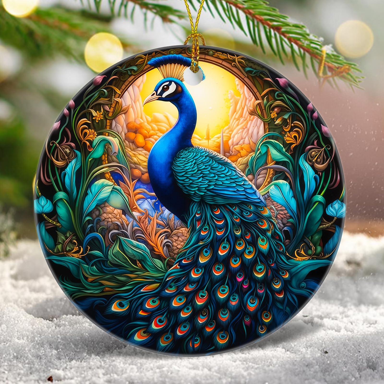 Christmas Tree Decorations Peacock Ornament, Smooth Ceramic 
