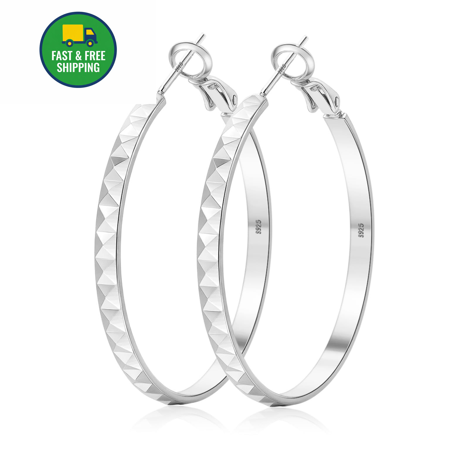 925 Sterling Silver Hoop Earrings Hypoallergenic Large silver-50mm 