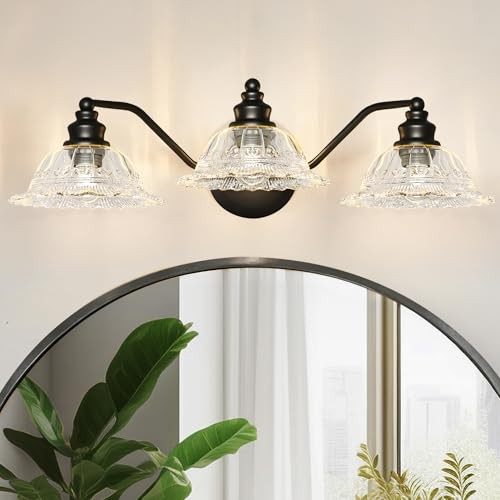  Vintage Bathroom Vanity Light Fixture, 3-Light Bathroom Lighting Black