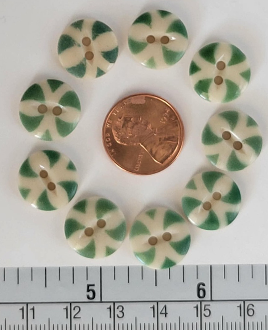 9 ANTIQUE #28 CHINA STENCIL buttons--GREEN-- MEDIUM