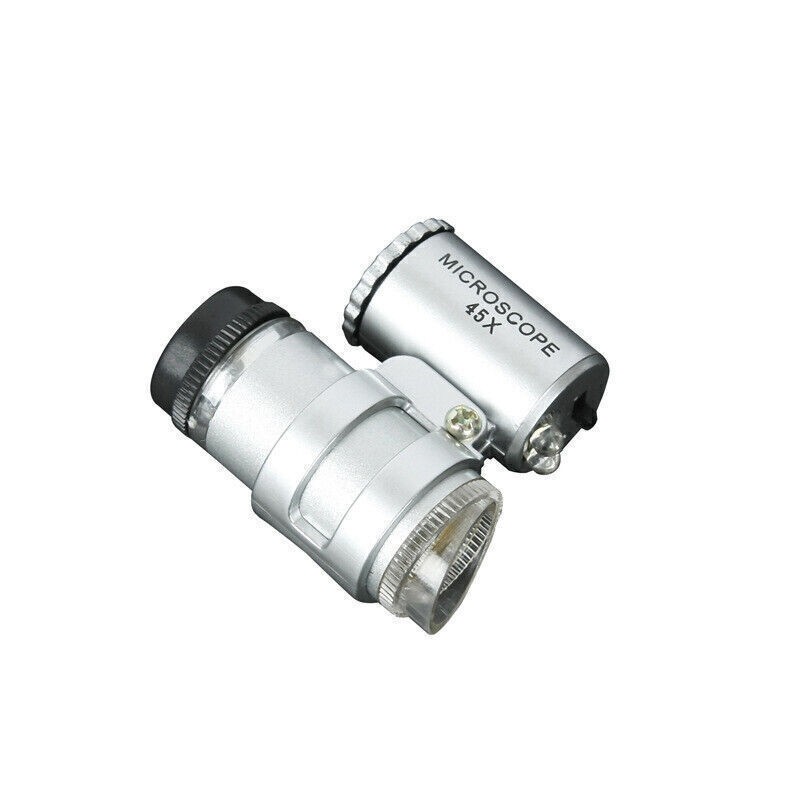 Mini 45X Jeweler Pocket Microscope Jewelry Magnifier Loupe Glass Lens LED Light