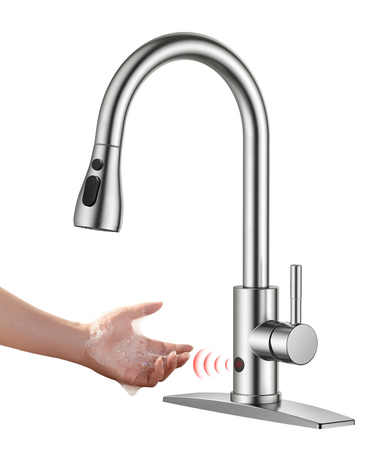 Touchless Kitchen Faucet with Pull Down Sprayer, Brushed Nickel Hands-Free Sm...