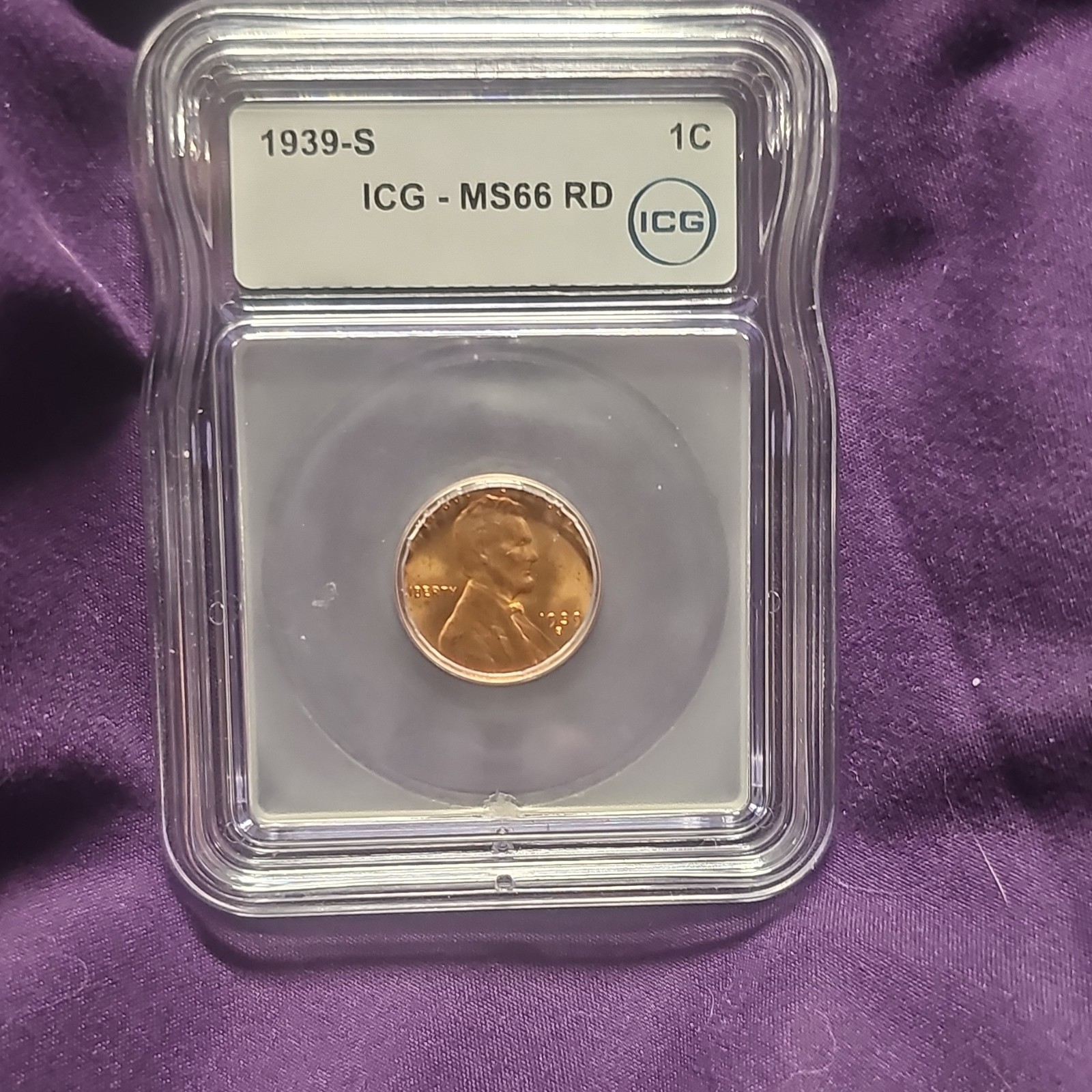 1939-S Lincoln Wheat Small Cent Bronze San Francisco ICG MS66 RD Uncirculated