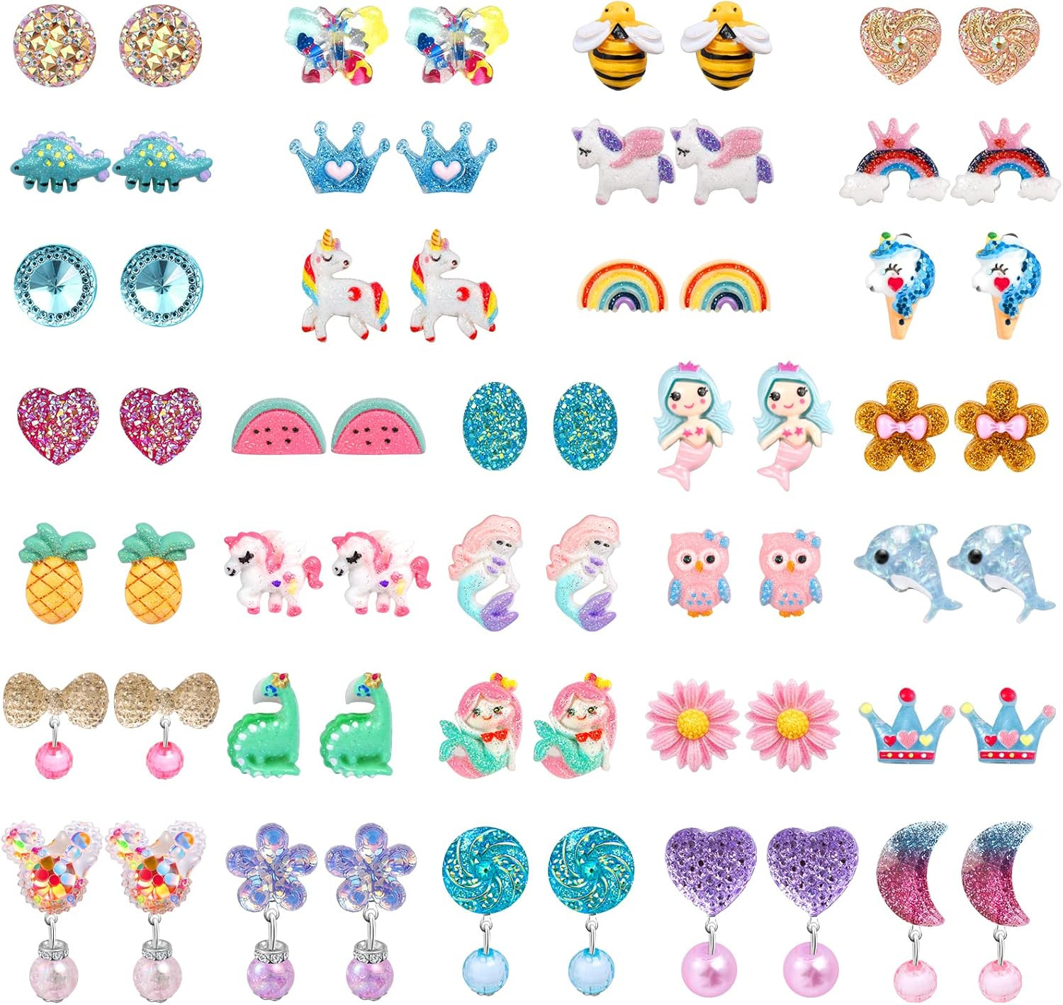 Clip on Earrings Hypoallergenic Clips Earrings Sets Suitable for Ages 4-12 Littl