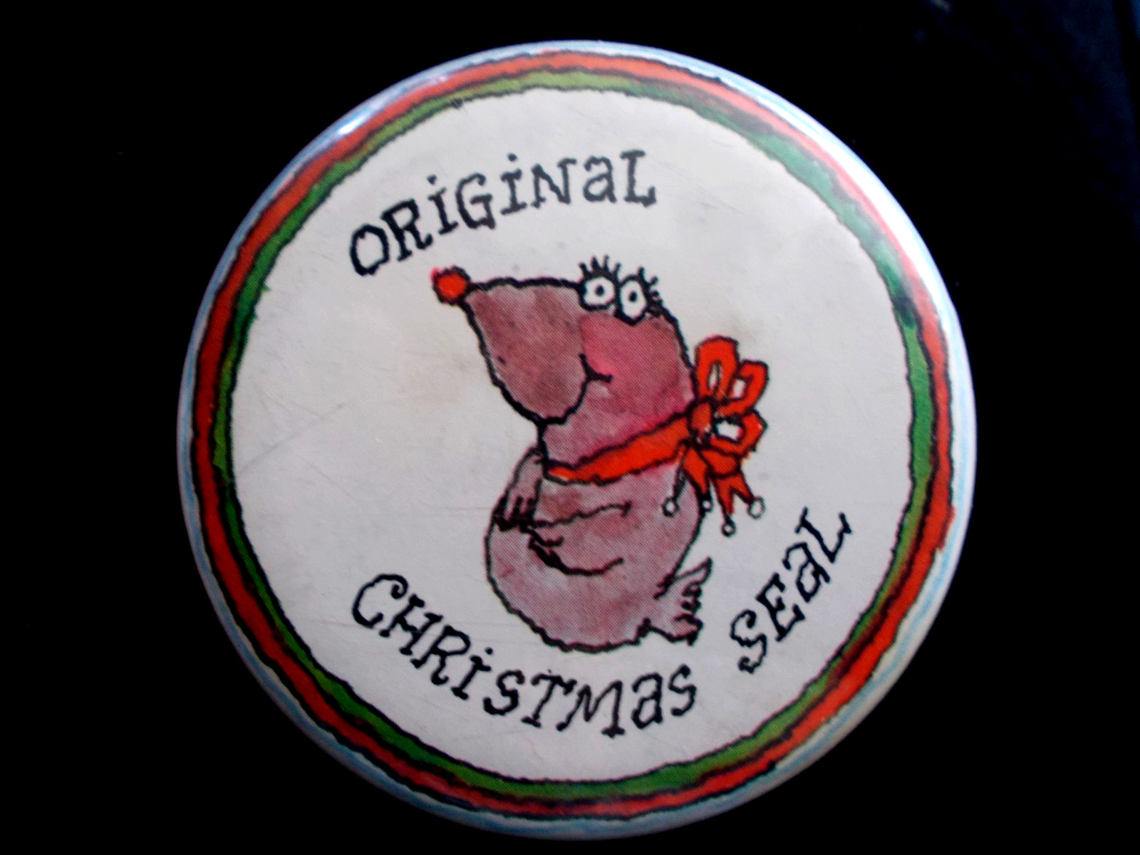 Hallmark LOVE DOT 1973 Pinback Button - SEAL "Original Christmas Seal " 2.5"