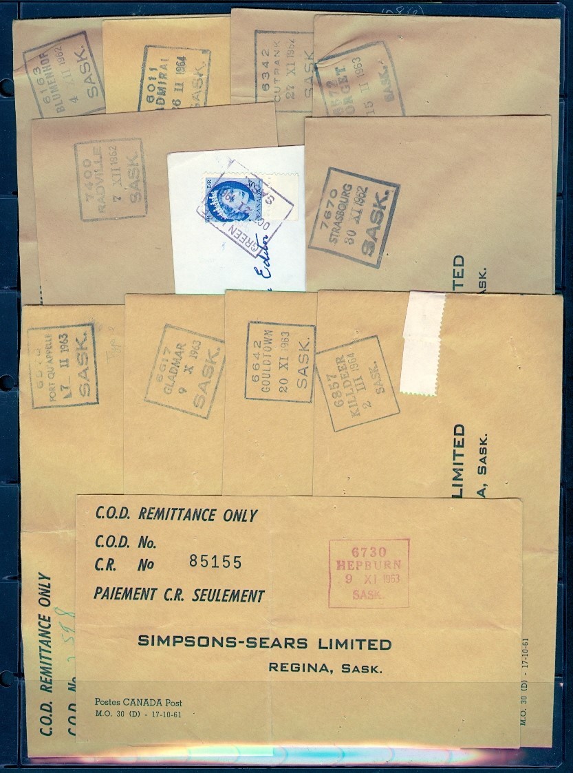 CANADA 23 DIFF MOON CANCELS & 1 MOTO ON COD REMIT COVERS 1960's