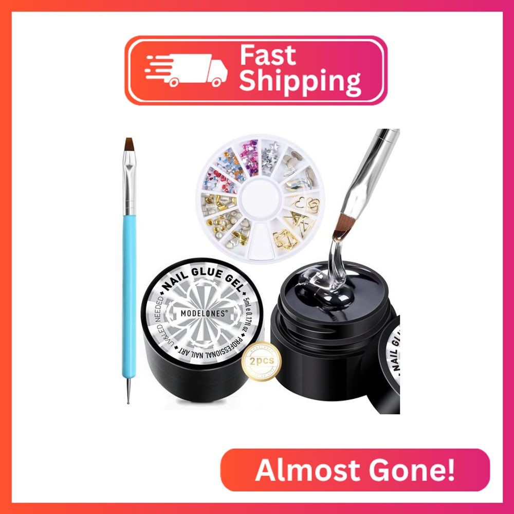 modelones Rhinestone Glue No Wipe Nail Gem Glue Super Strong Adhesive with Nail 