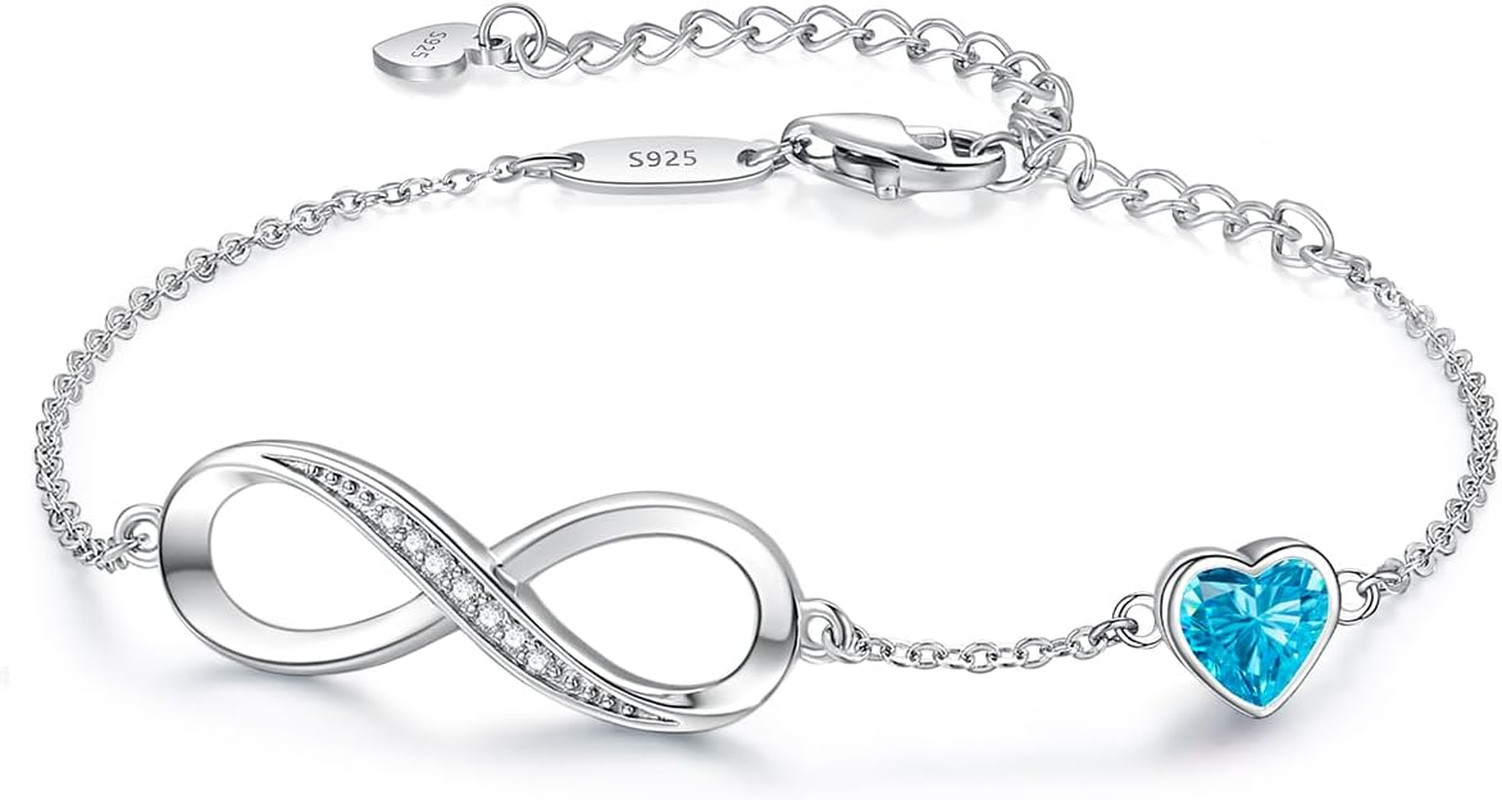 Valentine'S Day Gift Infinity Heart Birthstone Charm Link Bracelet for Women 925