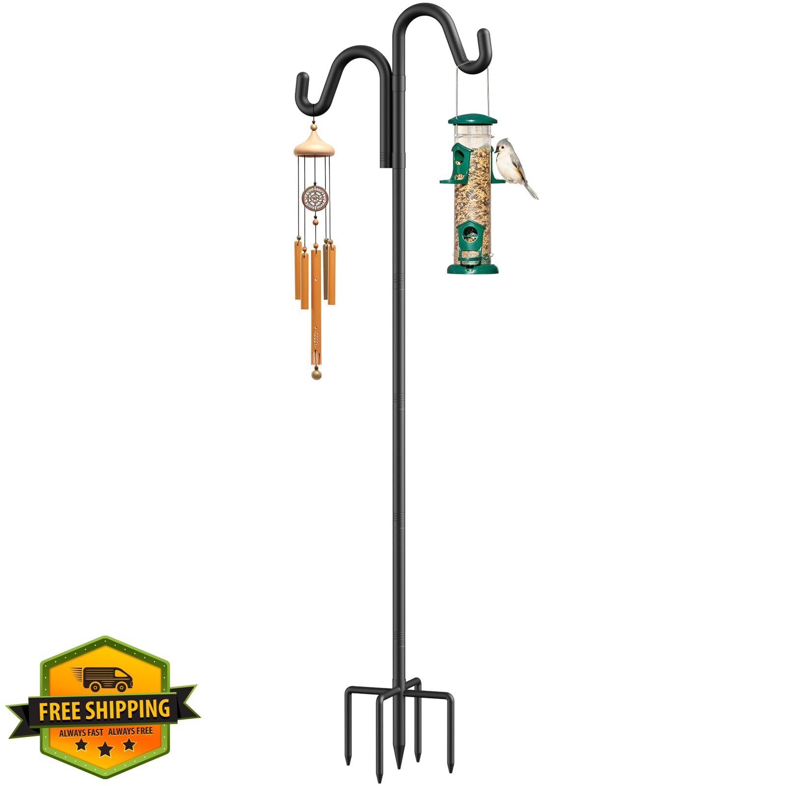 Womnwomn Bird Feeder Pole 92" Double Hooks Adjustable Shepherd Hook