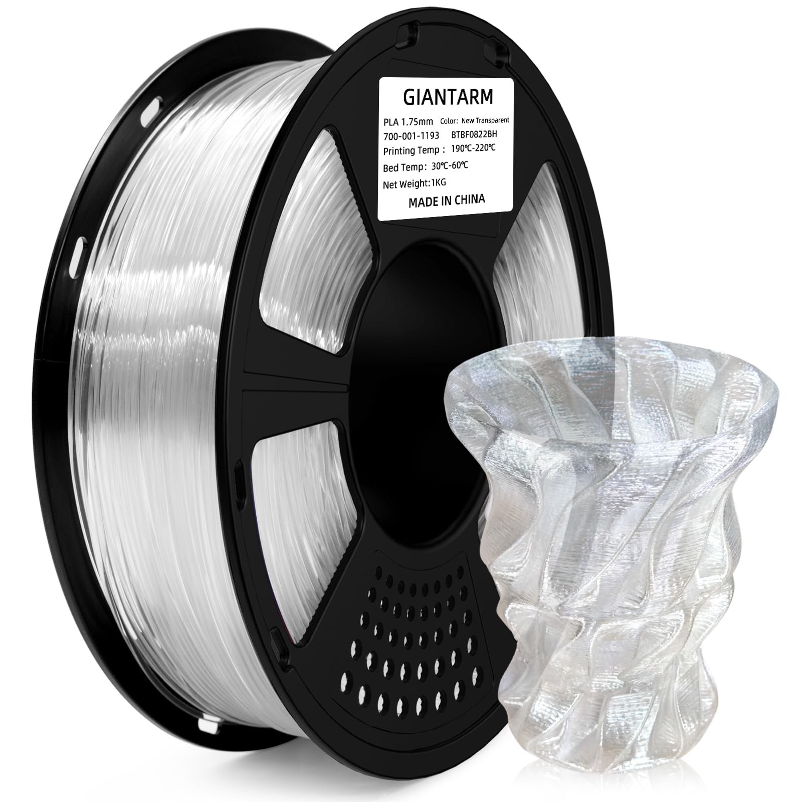 GIANTARM Clear PLA Filament, 1.75mm Spool Diameter: 7.8", Pla 
