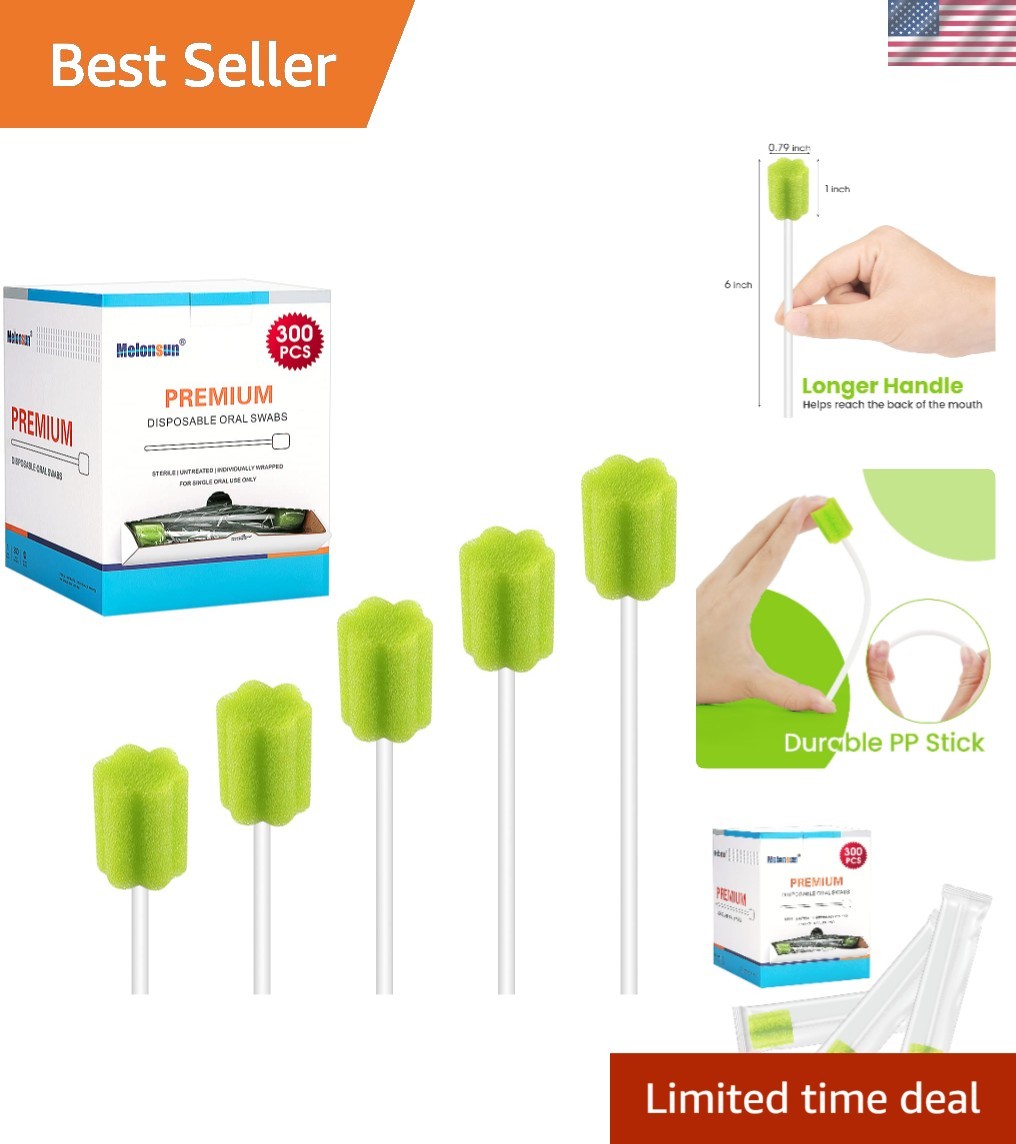 300 Pcs Disposable Oral Care Swabs – Long Handle Foam Mouth Swabs for Adults,...