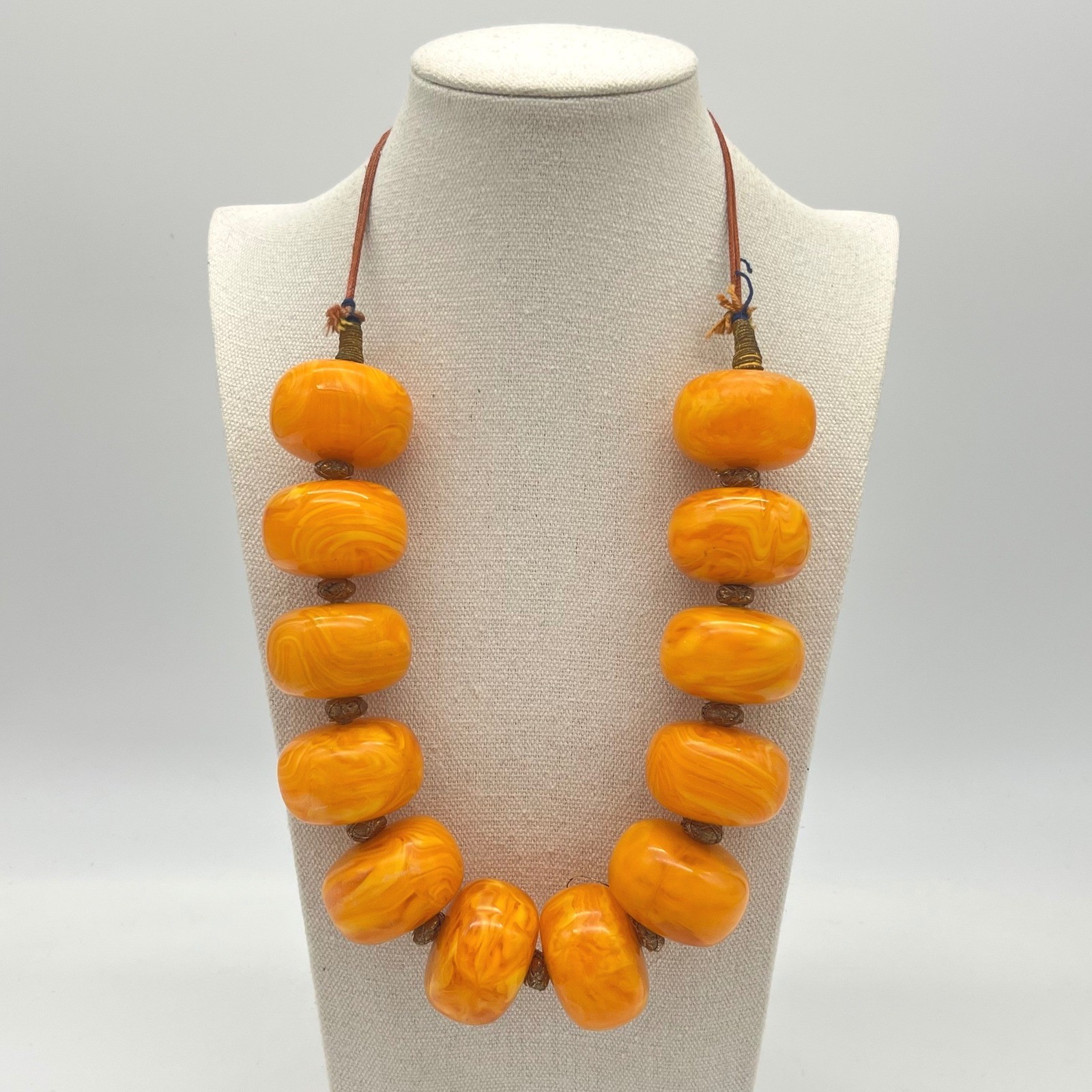 Vintage Butterscotch Amber Swirl Colored Chunky Resin Bead Statement Necklace