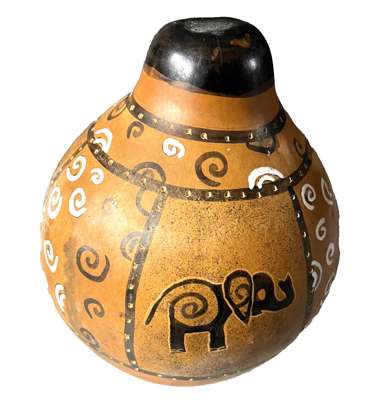 Decorative African Handmade Carved Gourd Kenyan Animal Engraved  Elephant