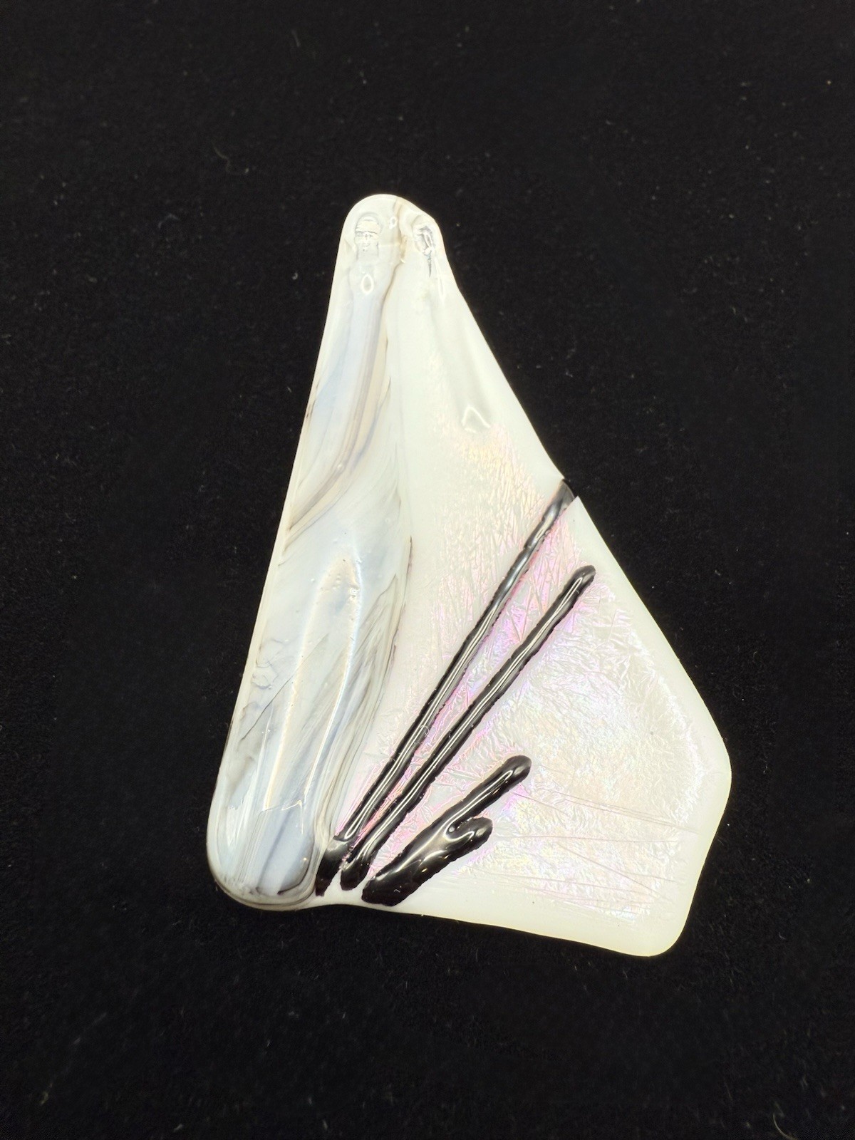 Handmade Fused Glass Pendant Iridescent Black Gray White Modern Art Jewelry