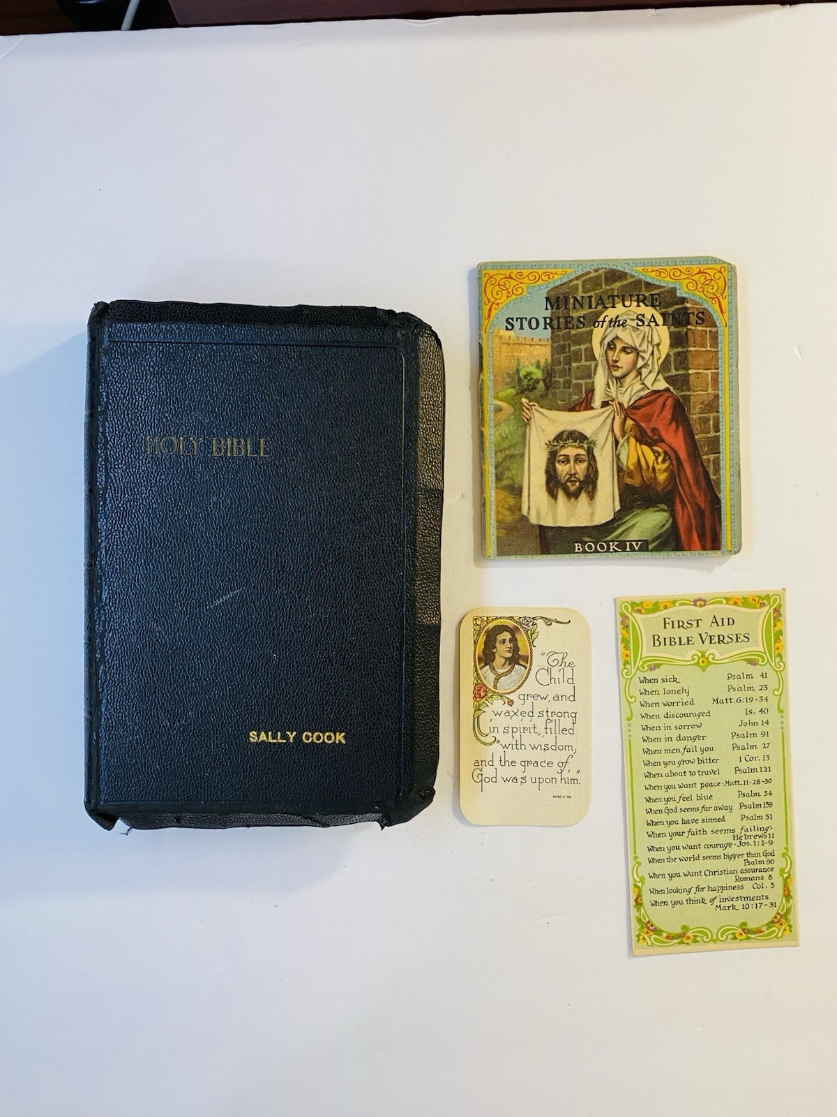 1940s Holy Bible & Miniature Book of Saints  - Bookmarks Personalized Angola NY