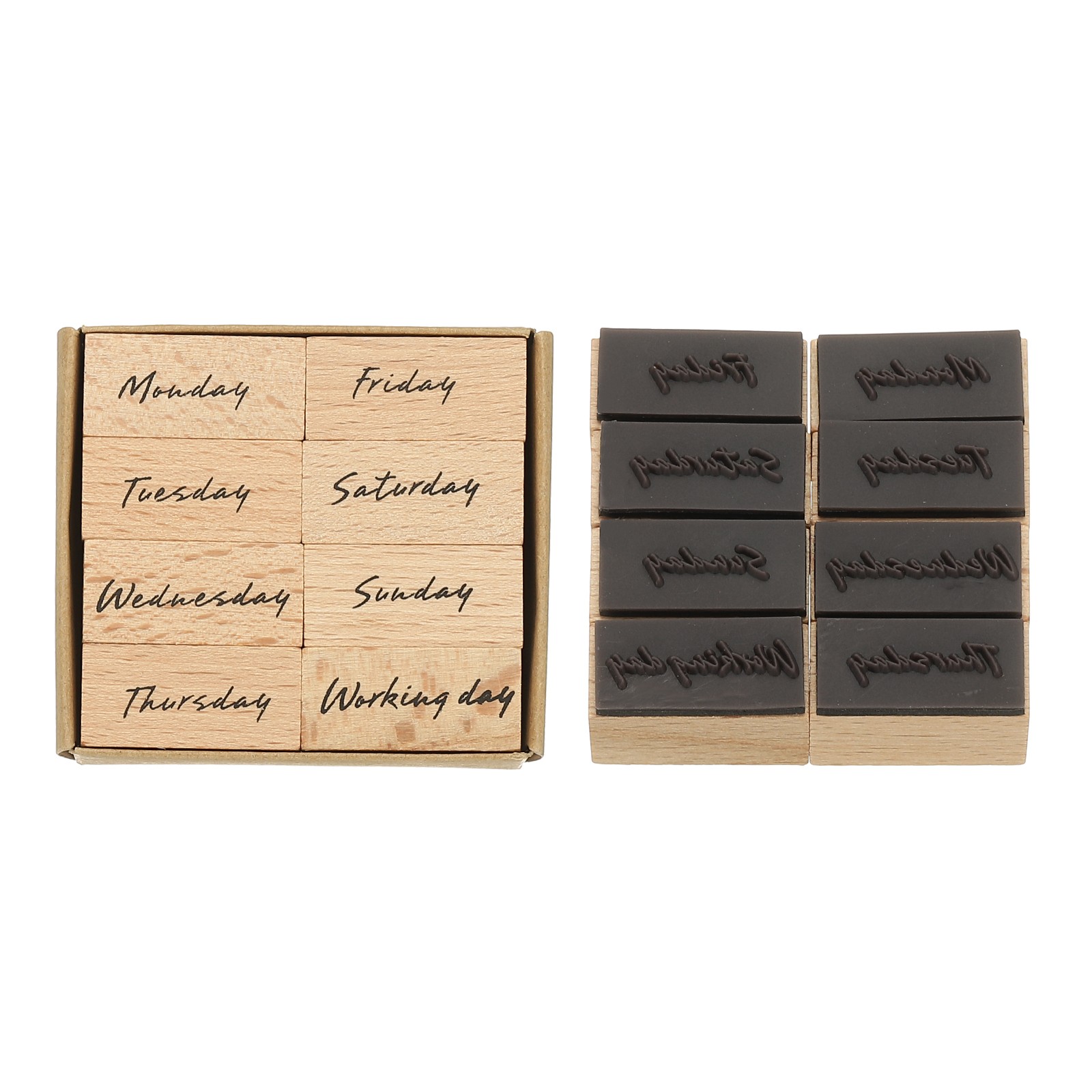 Week Stamps Wood Rubber Stamp, Vintage Weekly Stamps Set Wooden