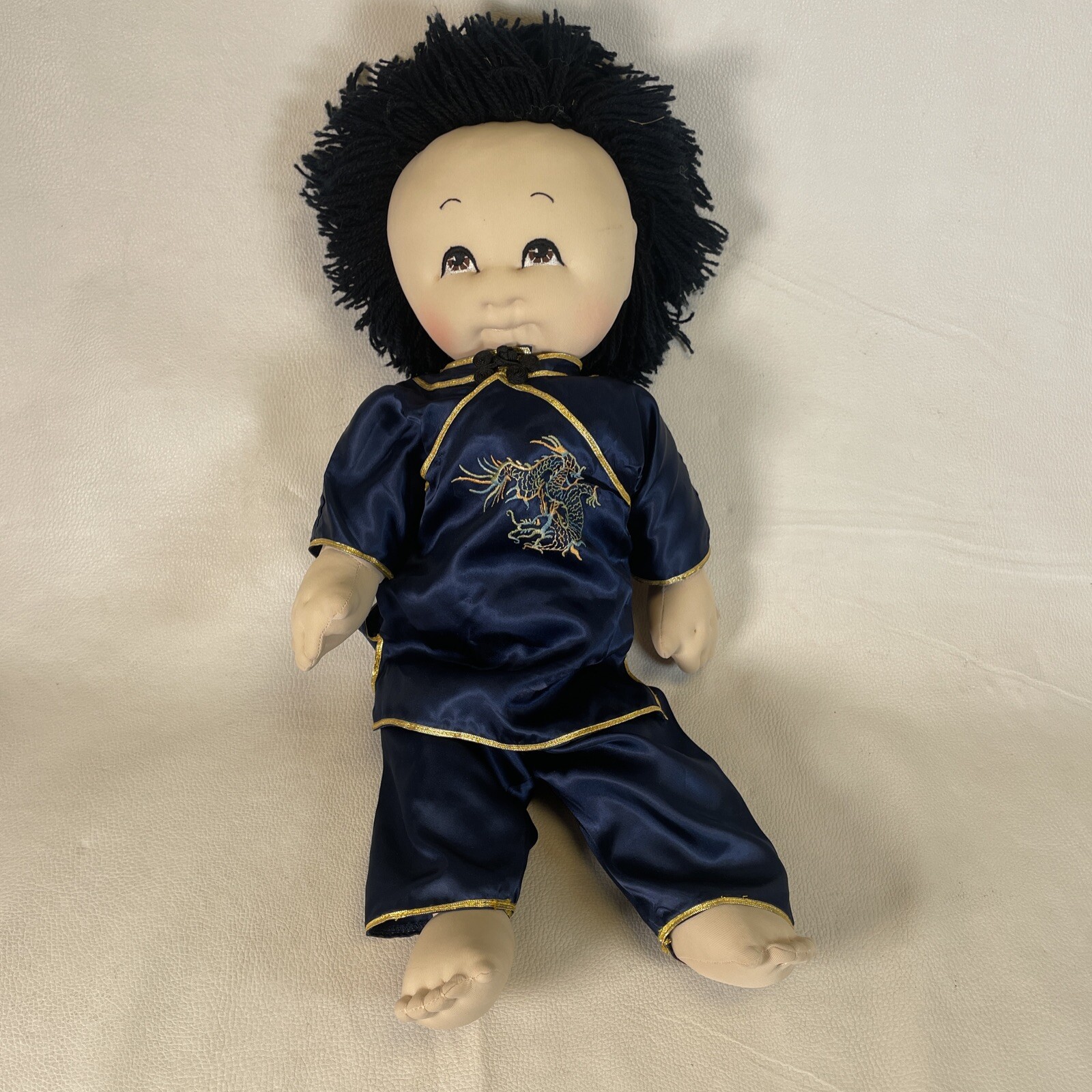 Vintage 1980s RICE PADDY BABY 19" Cloth Soft-Sculpted Asian Girl Baby Doll-Read