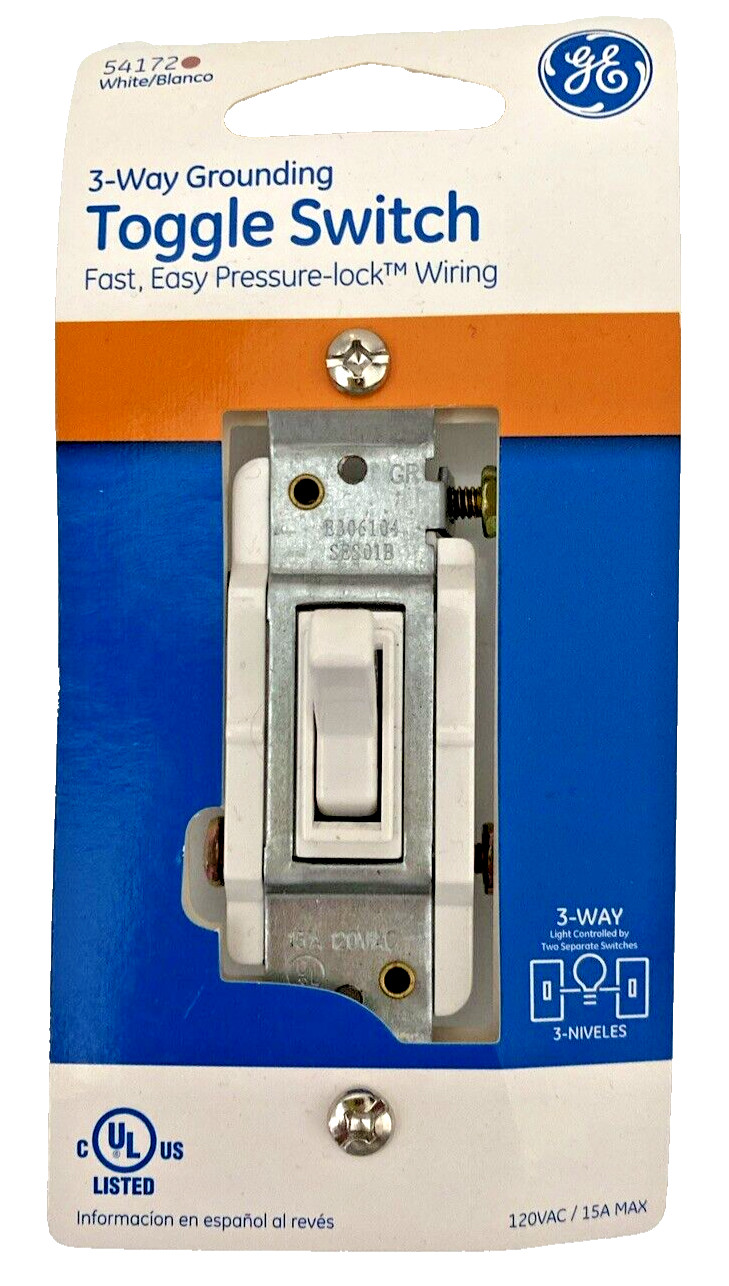GE White Toggle Switch  #54172  15A 120V 3 Way Grounding Household NEW