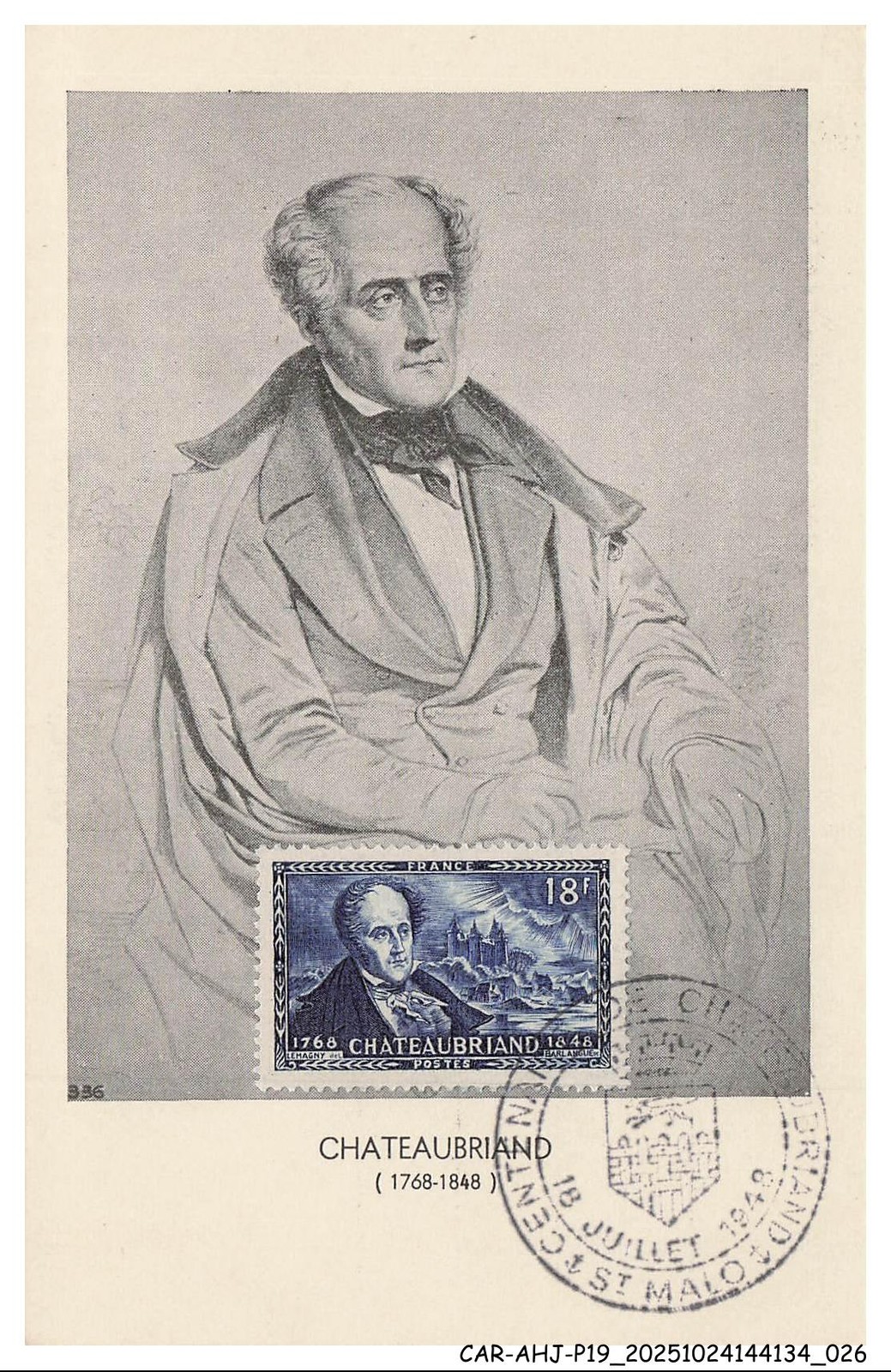 CAR-AHJP19-0909-CARD-MAXIMUM - Chateaubriand - 1948