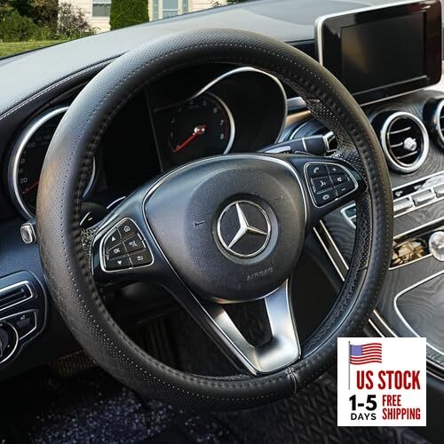 Black Genuine Leather Car Steering Wheel Cover Men Women,Cowhide Wheel 