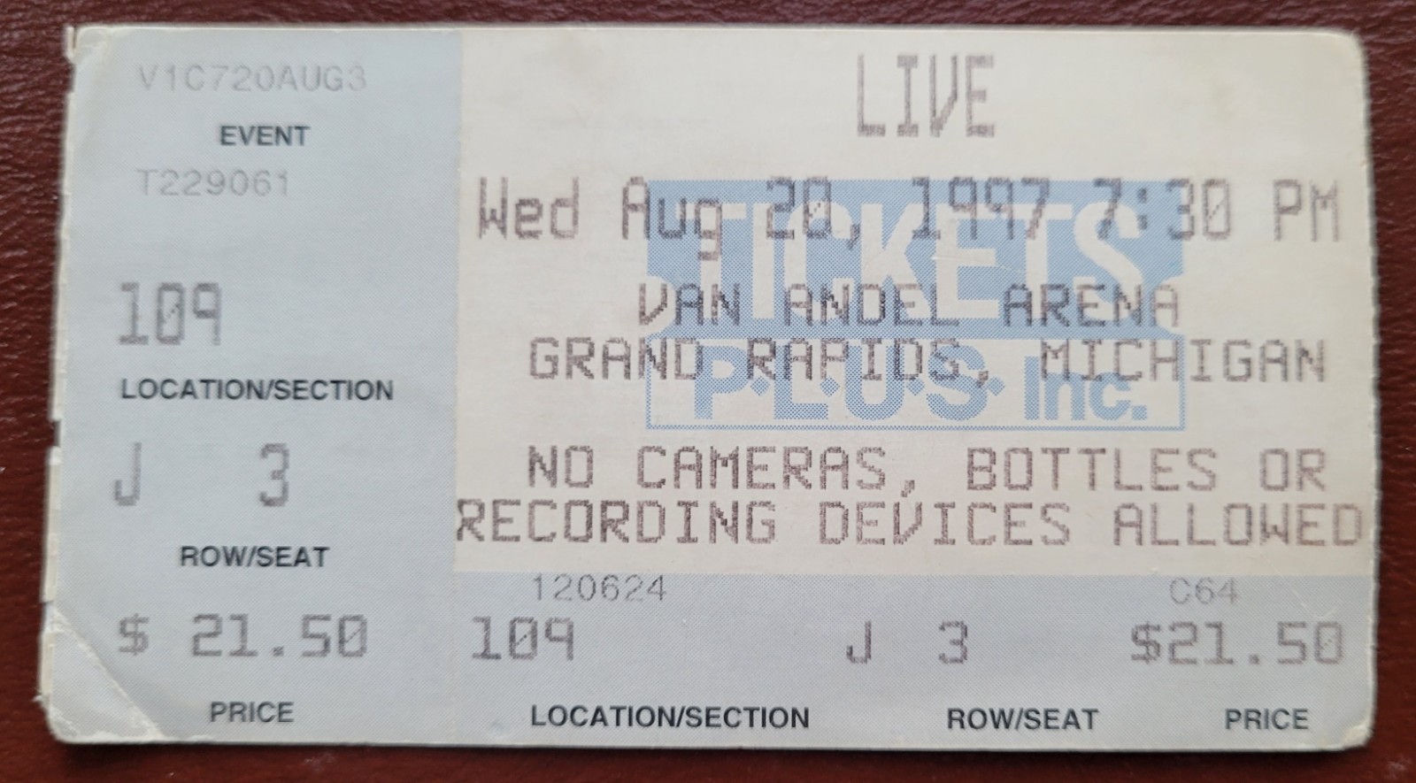 LIVE Concert Ticket Stub 1997 - Van Andel Arena, Grand Rapids, MI