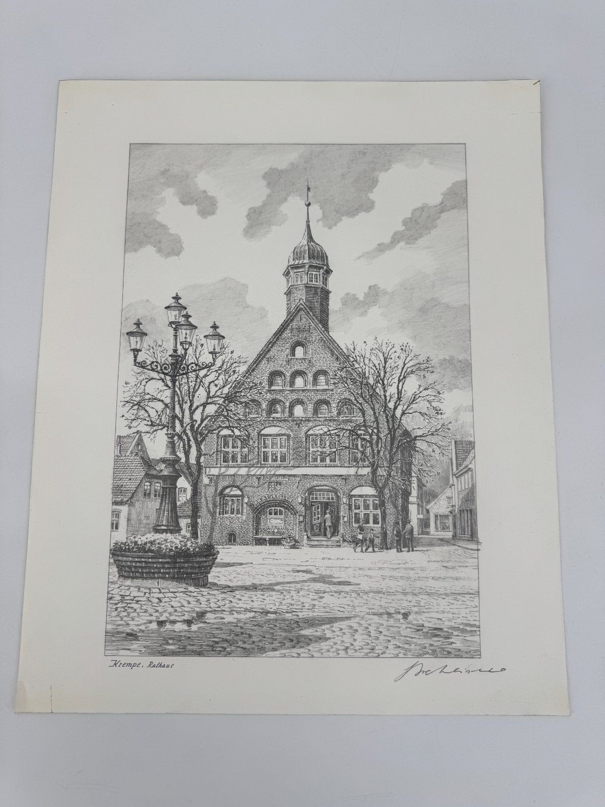 * HEINZ WEHLISCH DRAWING BRIM TOWN HALL VIEW SIGNED