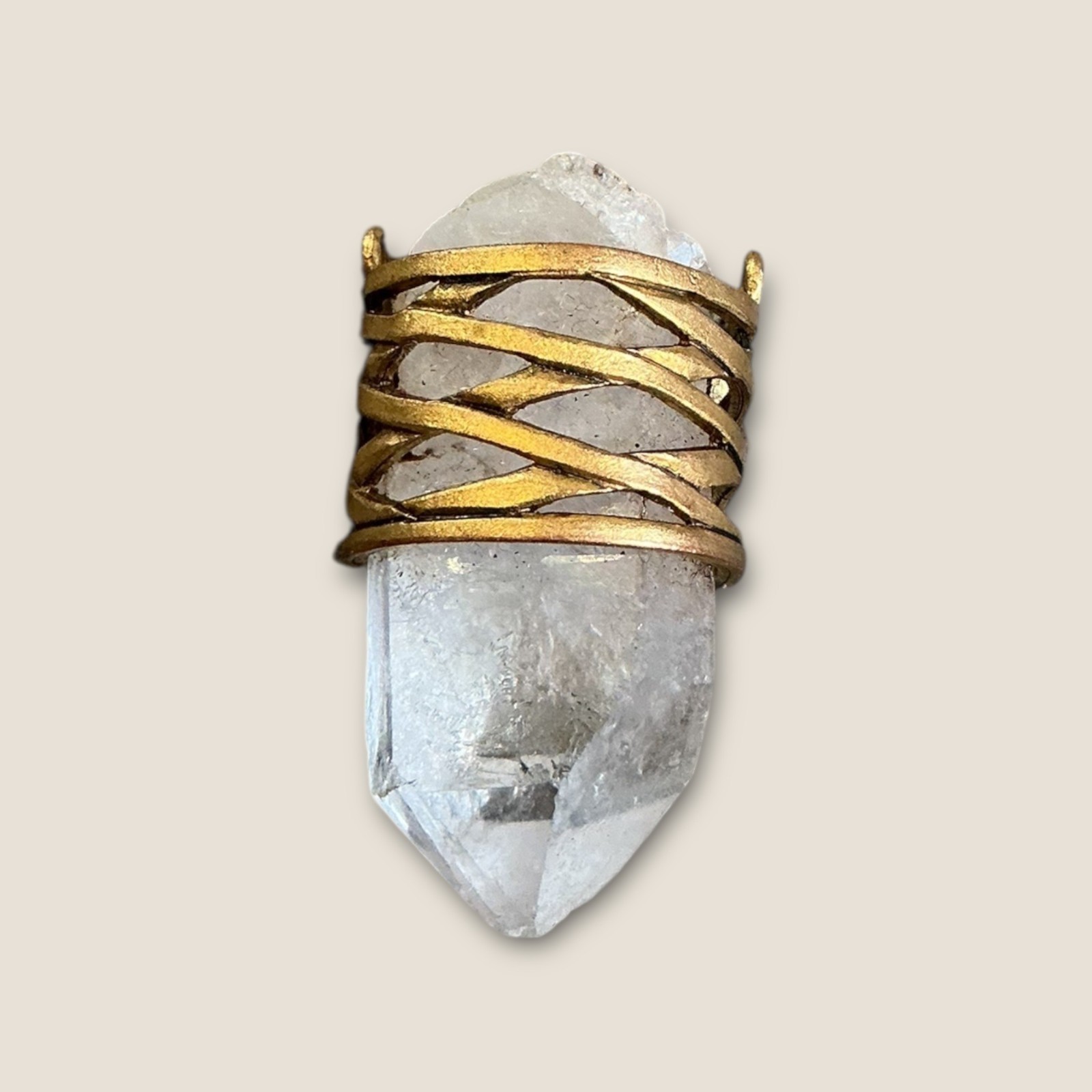 Large Quarts Crystal and Gold Tone Wrapped Pendant