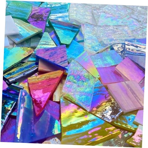  2.2lb Stained Glass Sheets, Irregular Mosaic Glass Pieces, Broken Iridescent