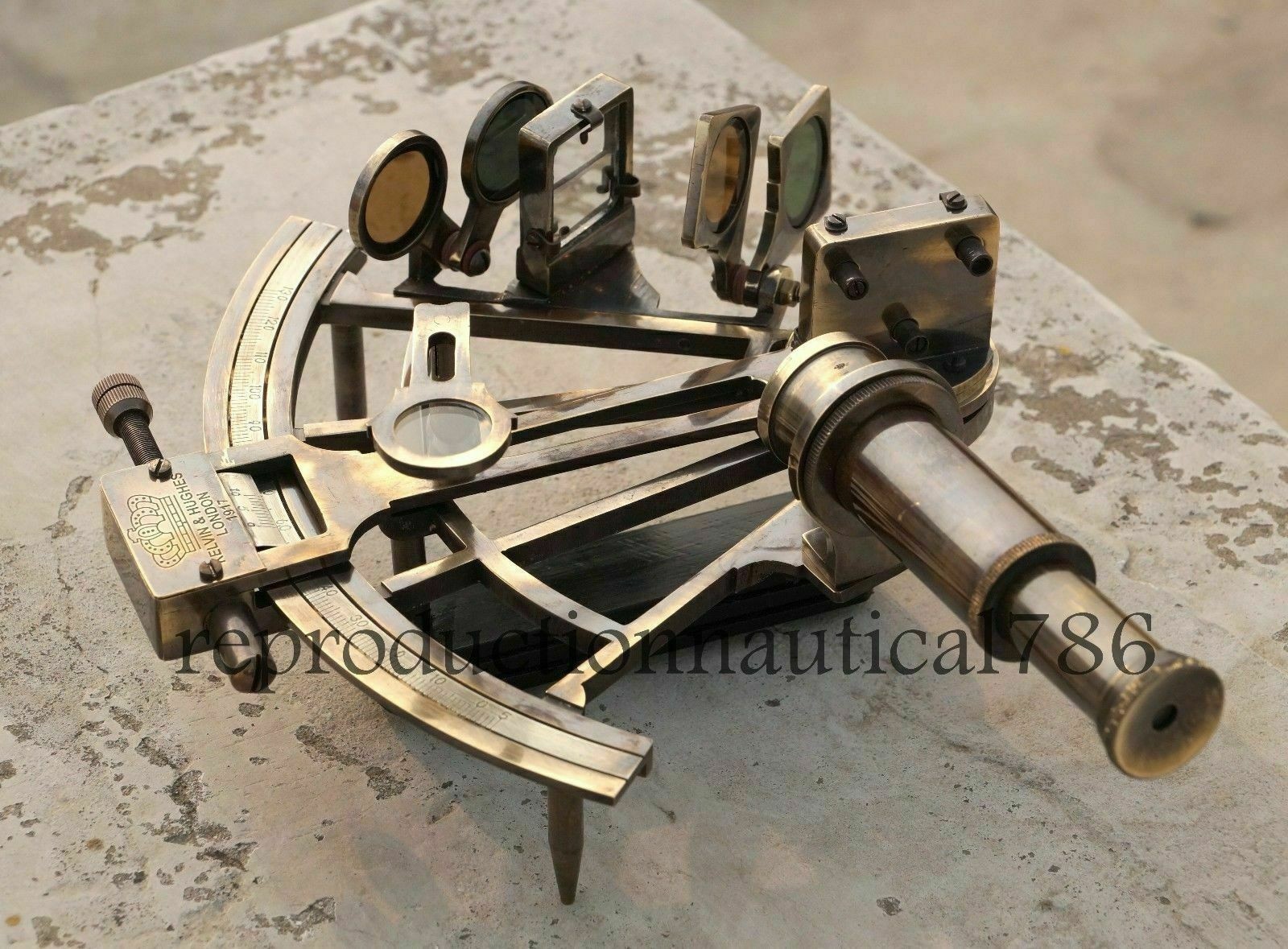 Nautical KELVIN & HUGHES Astrolabe Solid Brass Sextant Maritime Working Sextant