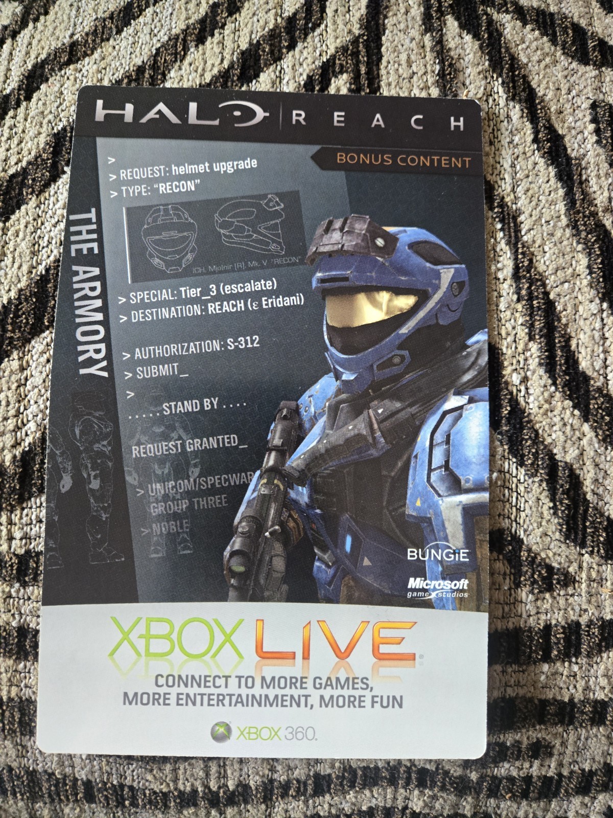 Halo Reach Spartan Recon Helmet Upgrade Xbox 360 DLC Card New Unused