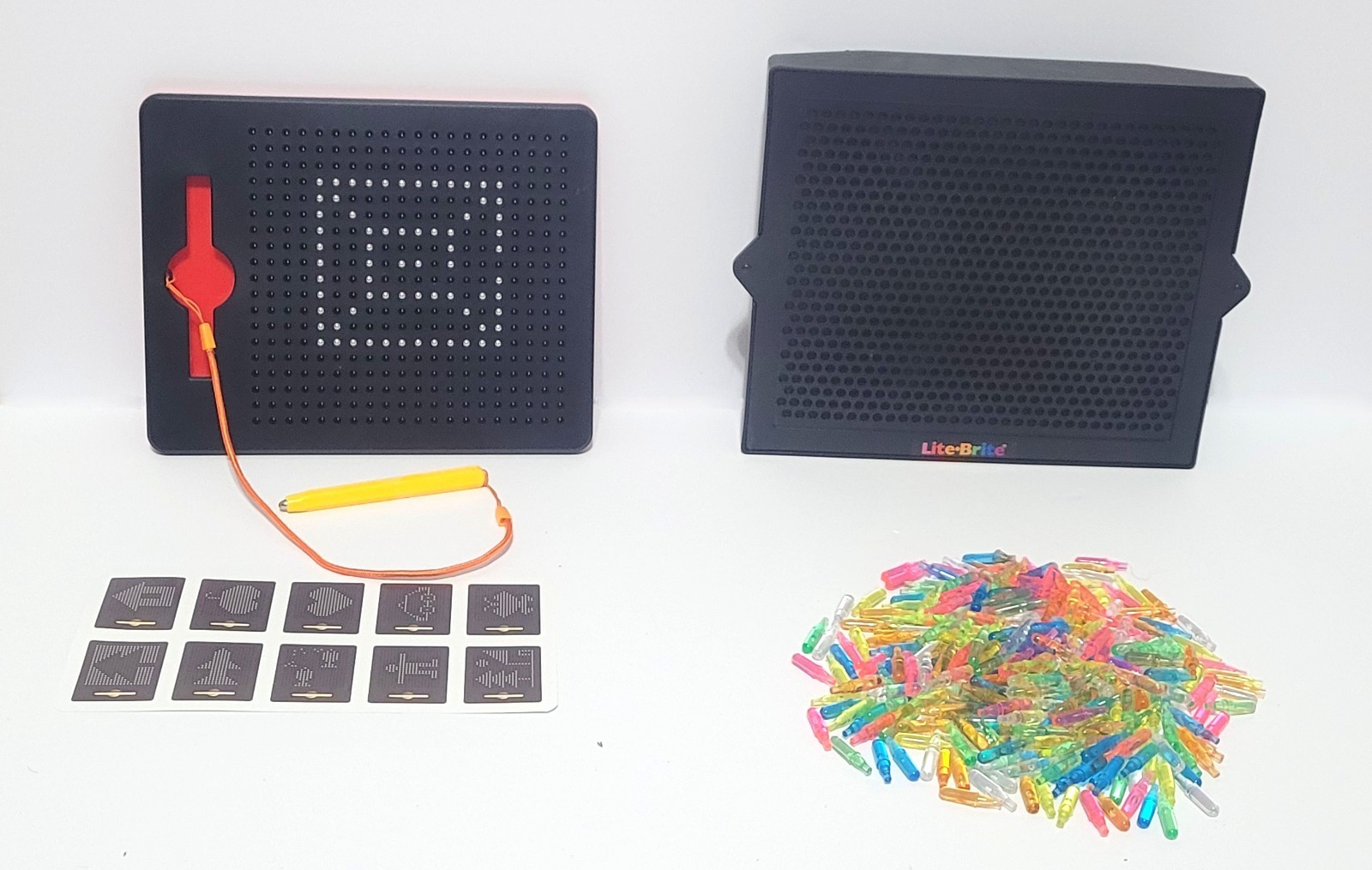 Lite-Brite Set with Color Pegs, Used Templates + Bonus Magnetic Board.
