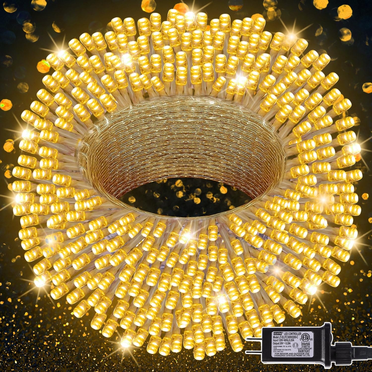 LJLNION 300 LED String Lights Outdoor Indoor, Extra Long 115 feet, Warm White 