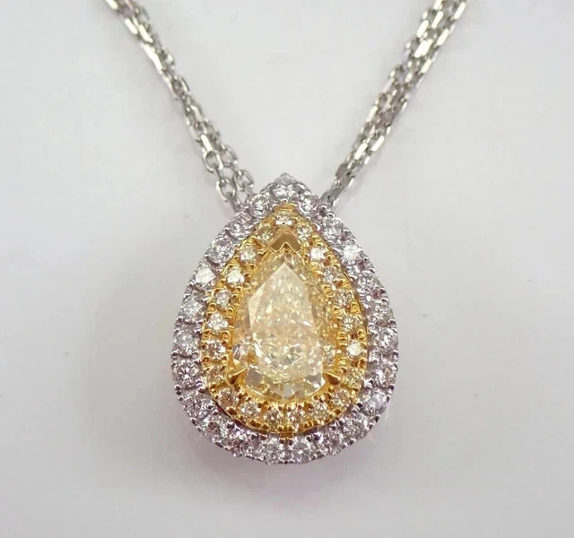 Lab Created Citrine 3Ct Pear Cut Halo Pendant 14K White Gold Plated Free Chain