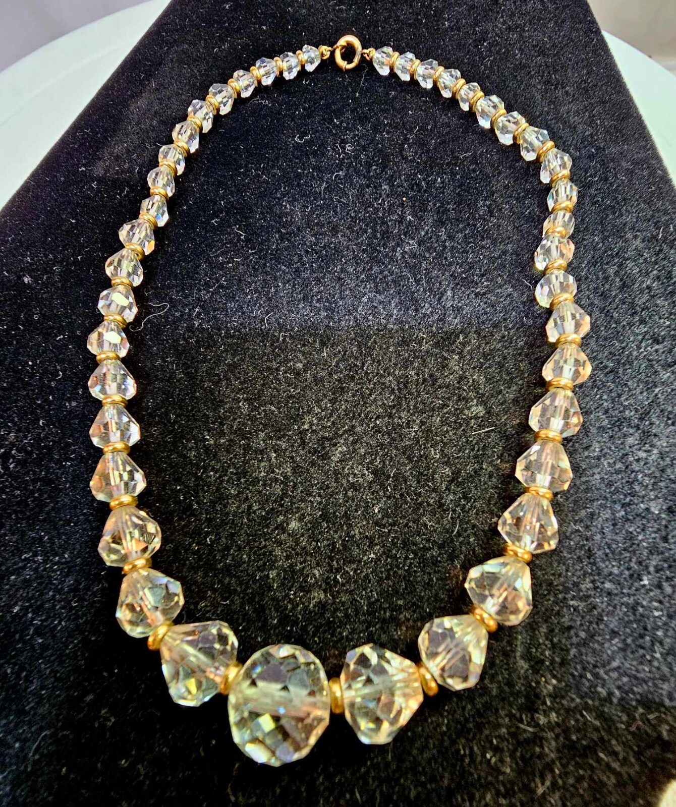 Art Deco Sparkling Cut Crystal Glass Graduated Choker Necklace goldfilled clasp